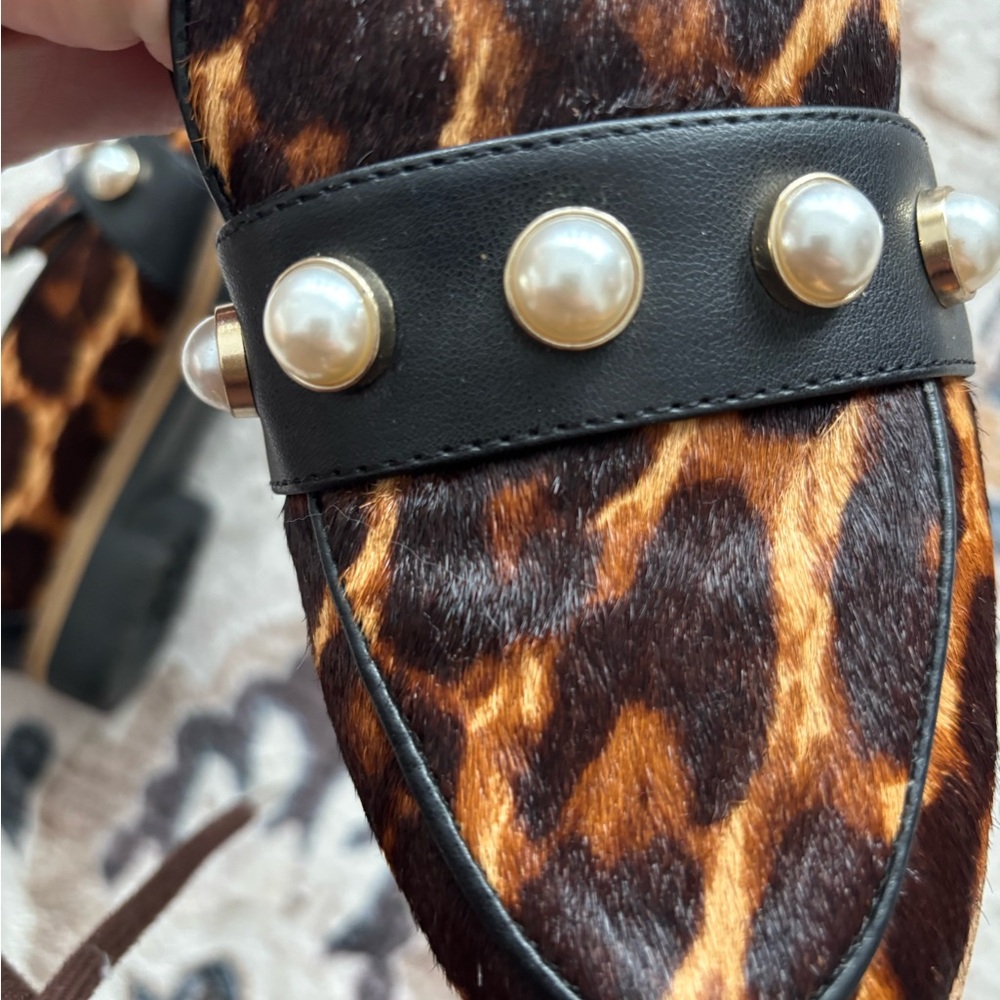 Alex Marie Brown Leopard Loafers with Pearl Details - Picture 4 of 6